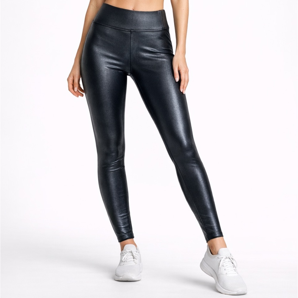 Carbon38 Small Leggings Black Metallic Shine High Rise Stretch Waist USA Made S